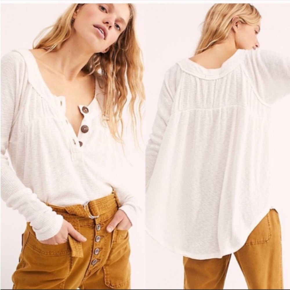 Free People We The Free Must Have Henley Thermal Long Sleeve White Small